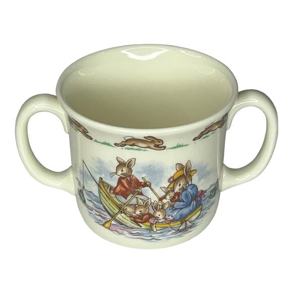 Royal Doulton BUNNYKINS MUG Double Handle Kids Cup Bunny Fishing Boat Crab NWOT - Picture 2 of 9